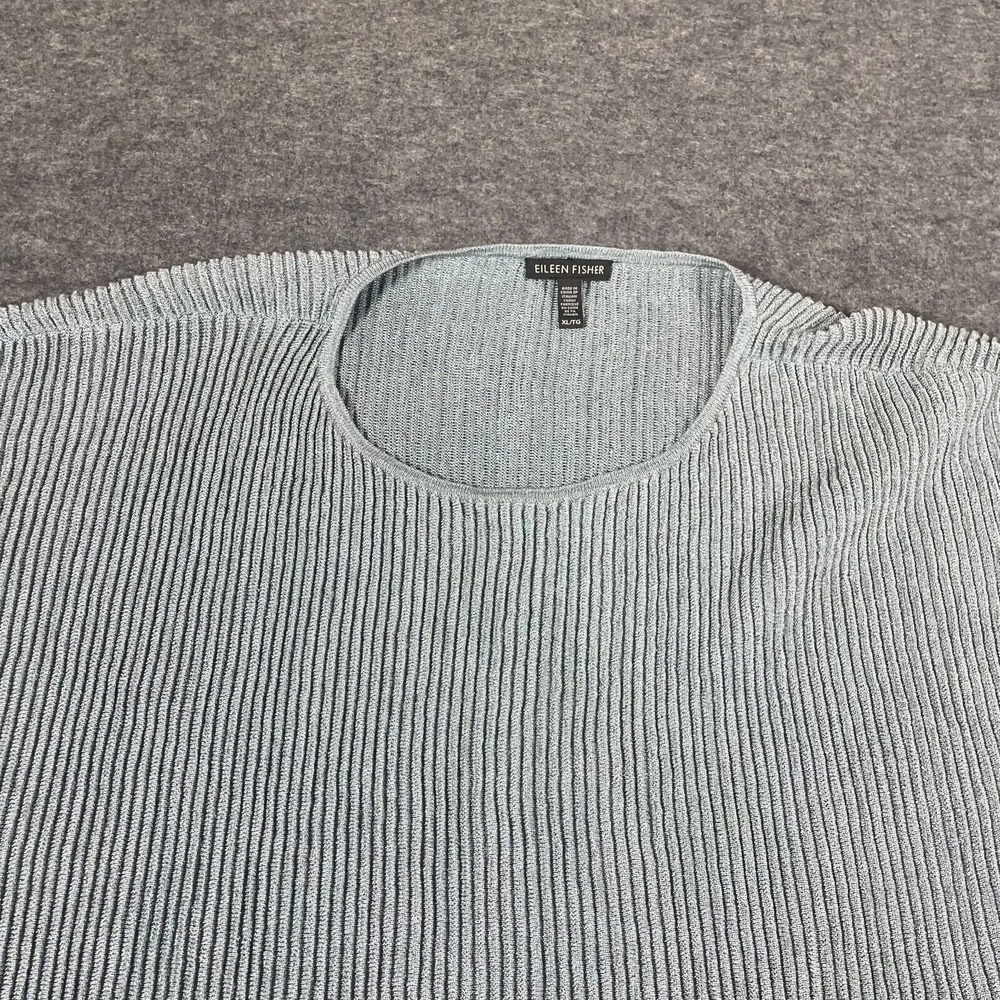 Eileen Fisher Metallic Silver Gray Ribbed Sweater is - Picture 4 of 11